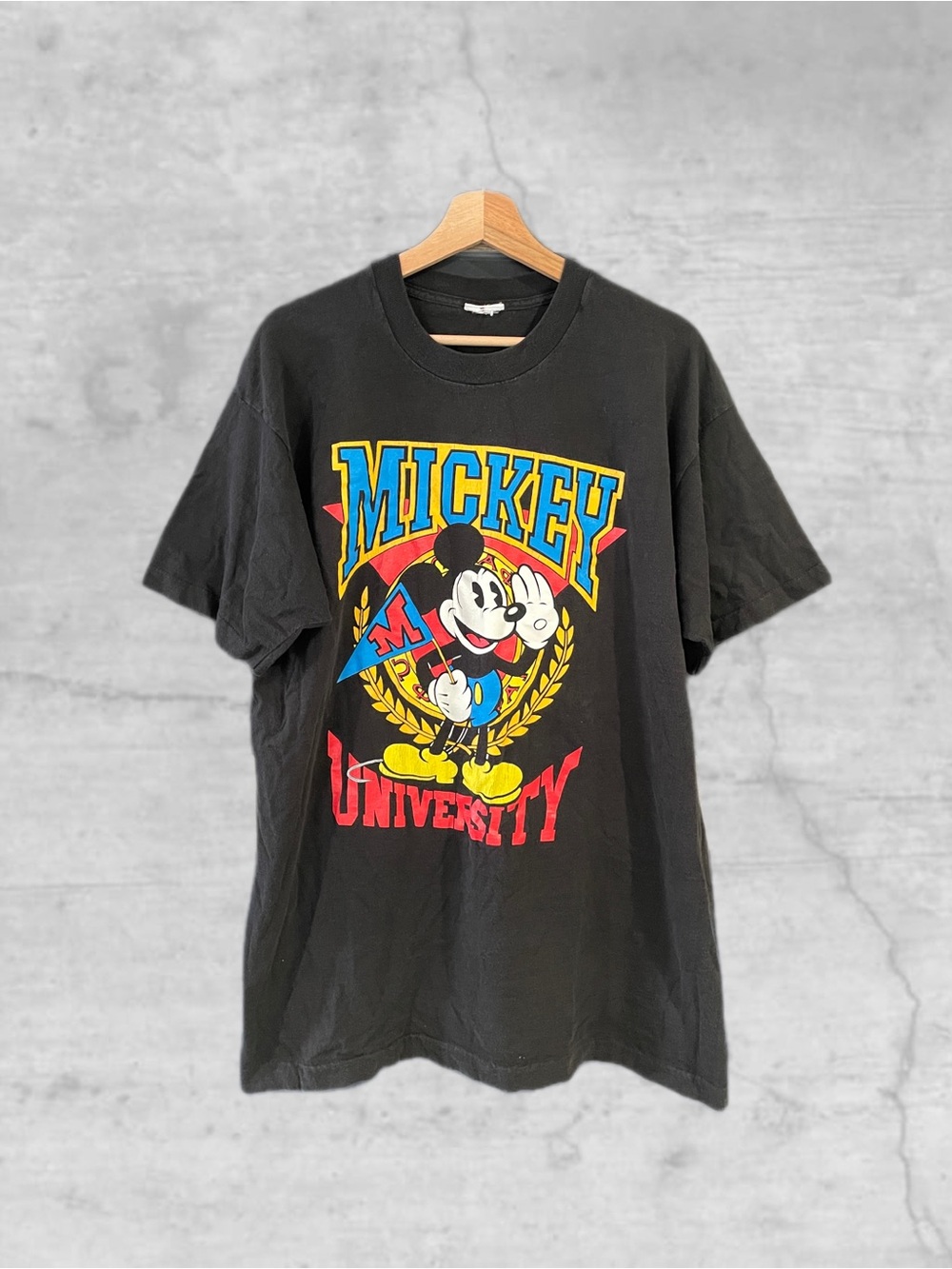 Vintage Mickey & Co. Mickey University Black Short Sleeve T-Shirt, Oversized